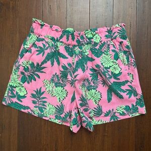 LOFT High Waist Pink and Green Tropical Shorts